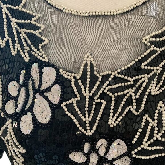 Vintage STENAY Black Beaded Sequin Silk Top Evening - Picture 2 of 5
